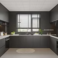 Modern Dark Cabinet Kitchen Interior With Window Blinds And White Countertop 3d model