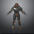 Futuristic Armored Warrior With Metallic Silver And Red Full Body Armor Design