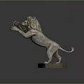 Bronze Lion Statue With Detailed Mane And Cracked Base In Standing Pose