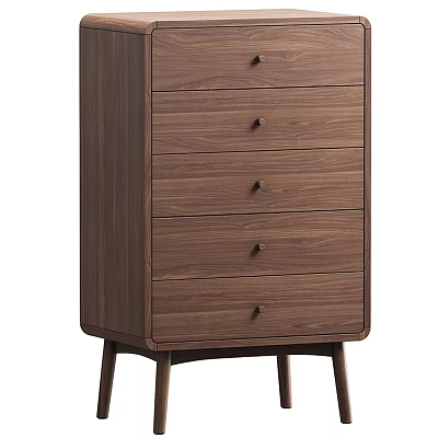 Modern Walnut Chest of Drawers with Five Drawers and Slender Legs 3d model