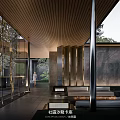 Modern Pergola Design With Wooden Ceiling Concrete Walls And Outdoor Seating
