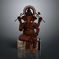Elephant Headed Ganesh Statue With Multiple Arms Holding Items On Stone Base