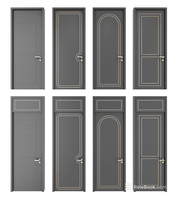 Modern Swing Doors Featuring Various Stylish Designs And Decorative Handle Details 3d model