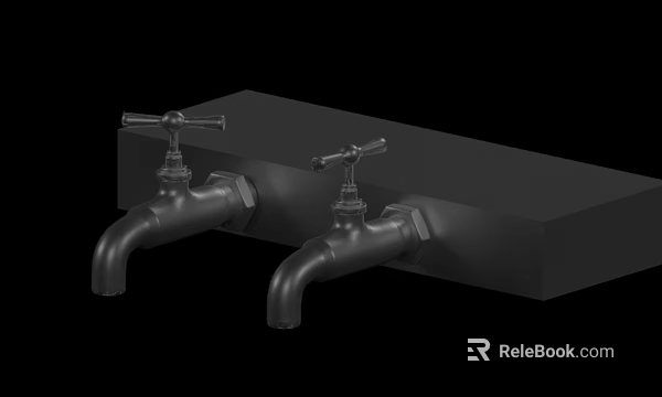 Two Vintage Faucets With Cross Handles Mounted On Black Countertop 3d model 
