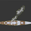Detailed Battleship Watercraft Model With White Orange Hull And Smoke Emission