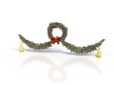 Christmas Themed Home Living Supplies With Wreath Garland Red Bow And Golden Bells 3d model