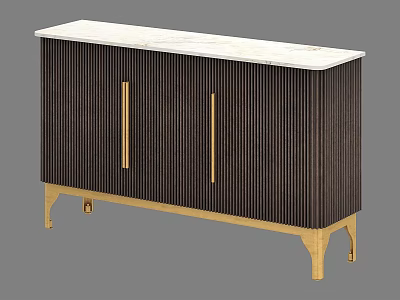 Modern Sideboard With Marble Top Vertical Striped Cabinet Golden Handles And Legs 3d model