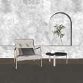 Modern Leisure Chair With Gray Cushion Metal Frame By Arched Niche Potted Plant Small Table