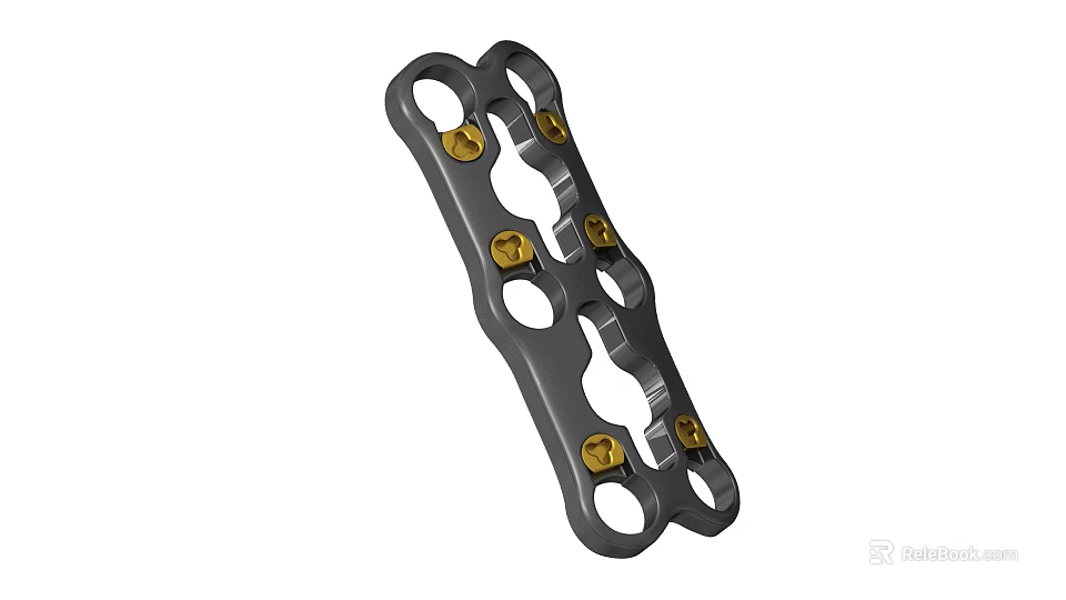 Orthopedic Bone Plate with Multiple Holes and Golden Screws for Fracture Fixation in Surgery 3d model 