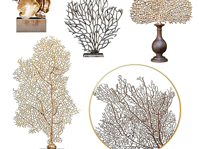 Modern Elegant Decorative Ornament Set With Coral Shape Gold Black For Home Decor 3d model