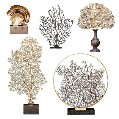 Modern Elegant Decorative Ornament Set With Coral Shape Gold Black For Home Decor 3d model