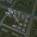 Aerial View Planning of Residential Complex With High Rise Buildings Green Spaces and Roads