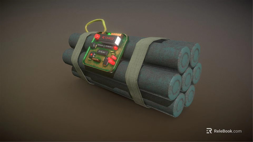 Dangerous Weapon Dynamite Bundle With Green Control Panel Red Buttons And Yellow Handle 3d model 