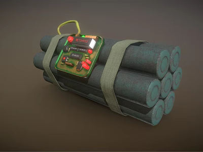 Dangerous Weapon Dynamite Bundle With Green Control Panel Red Buttons And Yellow Handle 3d model