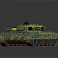 Green Camouflage Military Tank With Turret Gun Barrel Tracks And Antenna