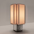 Modern Table Lamp With Beige Stitched Lampshade And Silver Base Design 3d model