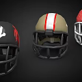 Three Different American Football Helmets with Black Red Gold Colors and Star Dot Patterns