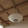 White Pleated Pendant Light In Wooden Frame Woven Ceiling Interior 3d model