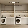 Modern Laundry Room Featuring Two Washing Machines Cabinets And Sink Storage