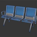 Three Seat Public Chair With Blue Cushions And Silver Metal Armrests