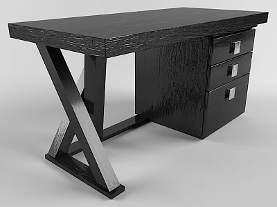 Black Wooden Dining Table With Modern Design Metal Legs And Functional Drawers 3d model