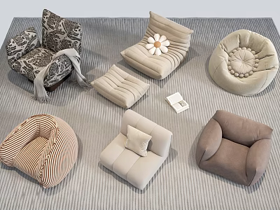 Casual Sofa Set With Various Designs Comfortable Cushions And Patterned Fabrics 3d model
