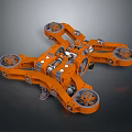 Orange Mechanical Equipment With Multiple Wheels And Mechanical Joints Structure 3d model