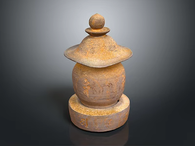 Antique Ceramic Jar With Carved Patterns Lid Base and Rustic Brown Decorative Design 3d model