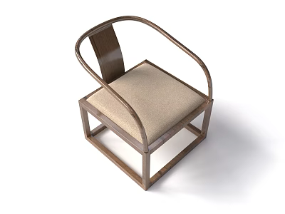 Minimalist Accent Chair With Wooden Frame Curved Armrests And Beige Fabric Seat 3d model