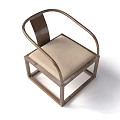 Minimalist Accent Chair With Wooden Frame Curved Armrests And Beige Fabric Seat