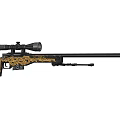 Black Sniper Rifle With Intricate Golden Patterns And Attached Optical Scope 3d model
