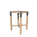 Modern Round Wooden Stool With Grey Seat And Black Accent On Leg Tops