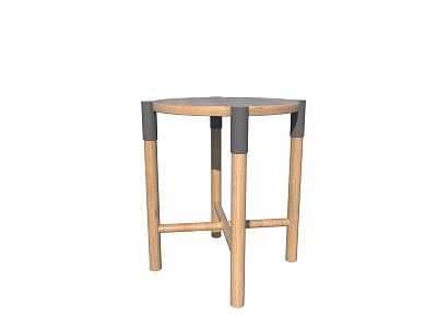 Modern Round Wooden Stool With Grey Seat And Black Accent On Leg Tops 3d model