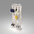 Modern Retail Display Rack With DESIGN VISA Logo Black Bag Shoes And Yellow Sign