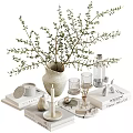 Stylish Home Decor Setup With Vase Branches Candles Glassware And Books 3d model