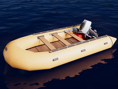 Yellow Inflatable Yacht On Water With Seats And Motor 3d model