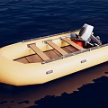 Yellow Inflatable Yacht On Water With Seats And Motor