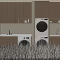 Modern Laundry Room With Stacked Washer Dryer Wooden Cabinets And Sink