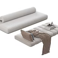 Modern Fabric Sofa and Ottoman with Cushion Throw Blanket and Books