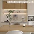Modern Living Dining Room Interior With Curved Sofa Round Coffee Table Wave Rug And Soft Lighting