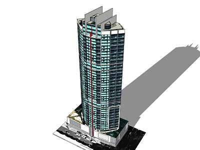 Modern Tall Office Building With Glass Curtain Walls And Tower Structure 3d model