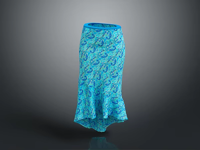Women's Blue Paisley Print Skirt with Asymmetric Flared Hem and Stylish Design 3d model