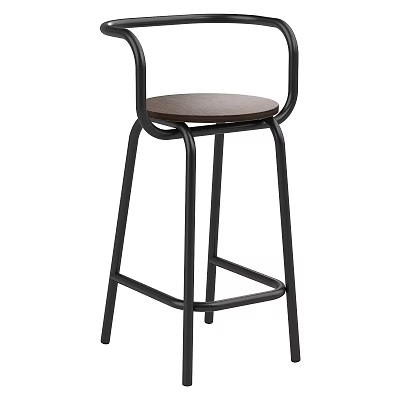 Modern Bar Stool With Black Metal Frame Wooden Seat And Backrest For Kitchen Bar 3d model