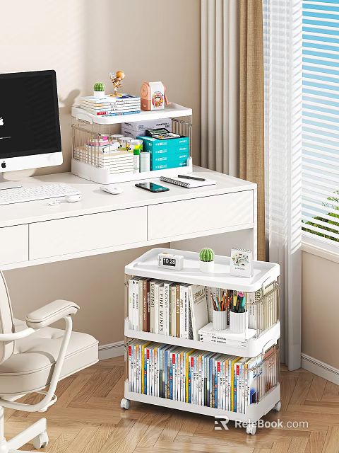 White Desk Folder Organizer With Office Supplies And Books On Home Office Table 3d model 