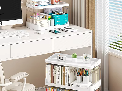 White Desk Folder Organizer With Office Supplies And Books On Home Office Table 3d model