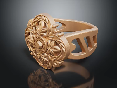 Ornate Gold Ring With Filigree Floral Carving And Intricate Openwork Design 3d model