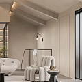 Modern Loft Style Living Room With Sloped Ceiling Skylight And Glass Door Bookshelf