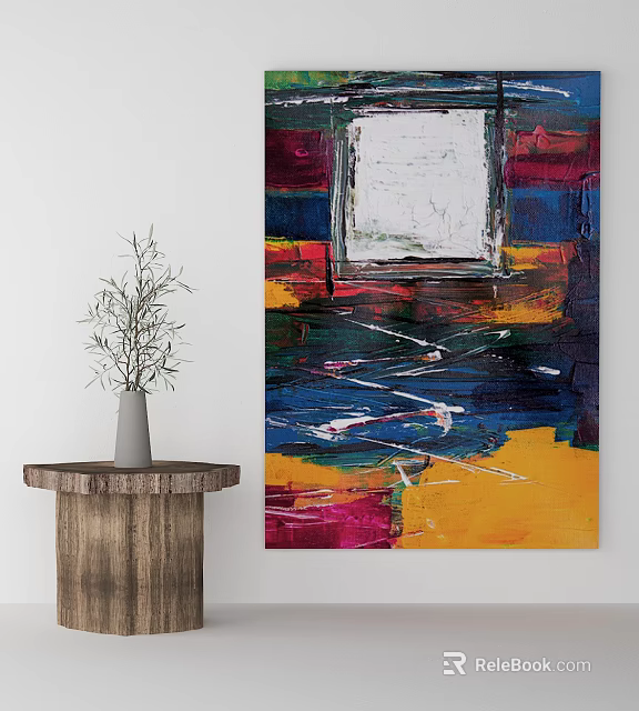 Vibrant Abstract Painting With Colorful Blocks And Dynamic Brushstrokes In Interior Space 3d model 