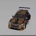 Rusty Modified Car With Blue Orange Paint Spoiler And Roof Rack