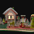 Christmas Photo Check-in Spot With Snowy Roof House Reindeer Christmas Trees And Gifts